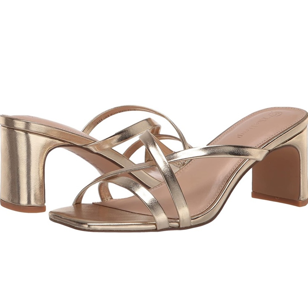 Gold straps square toe heeled sandal